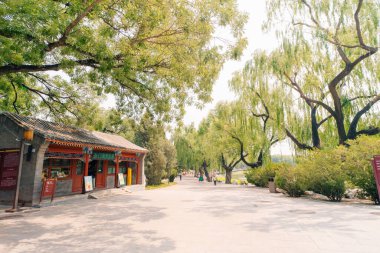 Pekin, Çin - 2 Haziran 2025 Çin geleneksel turizm tekneleri Qianhai Gölü 'nün Pekin kanallarında ShiChaHai bölgesinde. Yüksek kalite fotoğraf