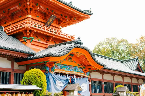 Matsuyama, Japonya - 22 Mayıs 2025 Matsuyama şehrinde bir Shinto türbesi olan Isaniwa Jinja Ana Salonu. Yüksek kalite fotoğraf
