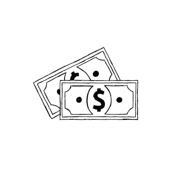 Дизайн Значка Доллара Черно Белым Контуром Ручной Работы — стоковый вектор