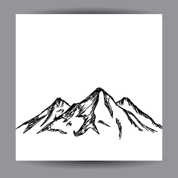 Mountain View Illustration Design Template Black Outline Hand Drawn Style — Stock Vector