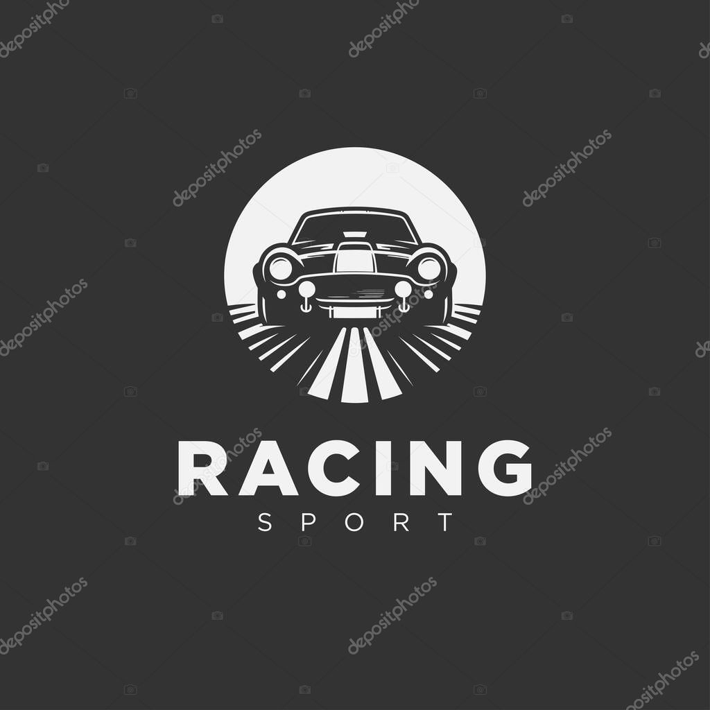 Car racing logo design, in monochrome style, black and white