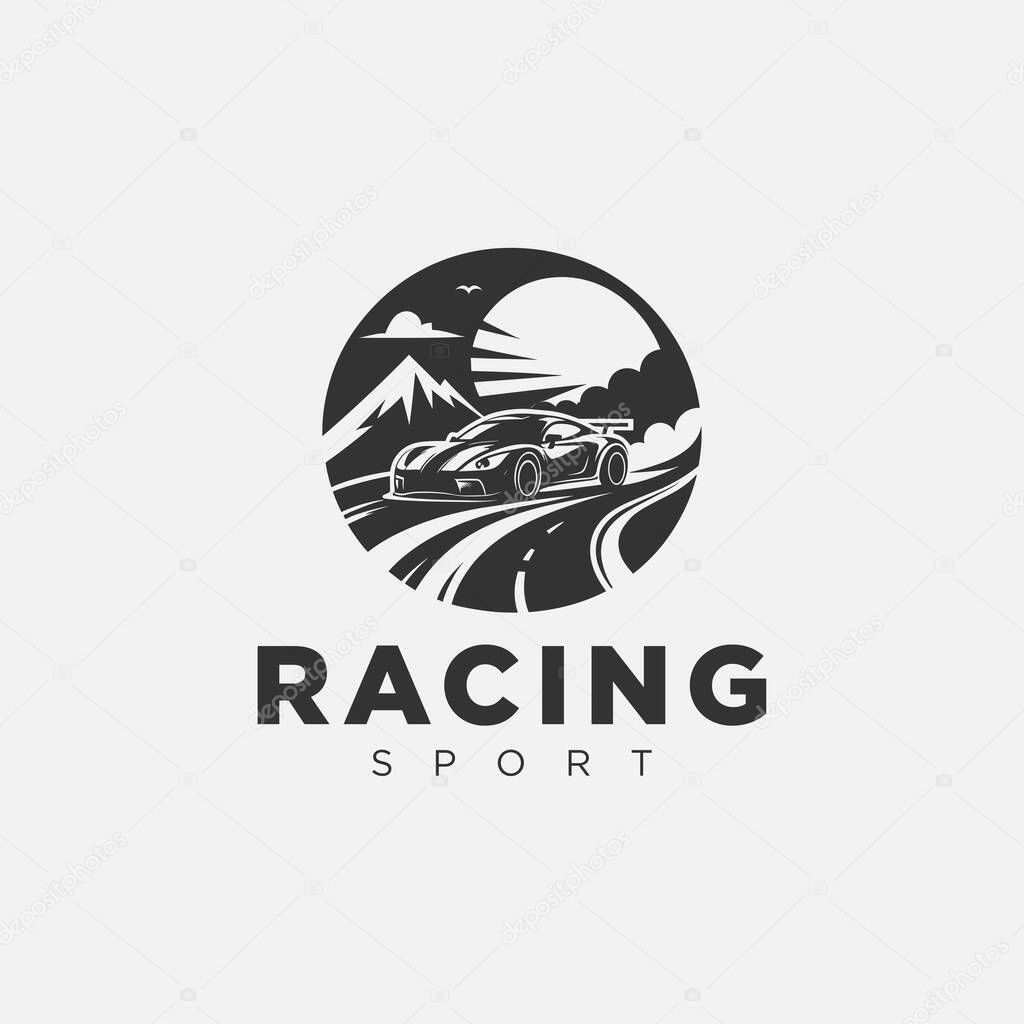 Car racing logo design, in monochrome style, black and white