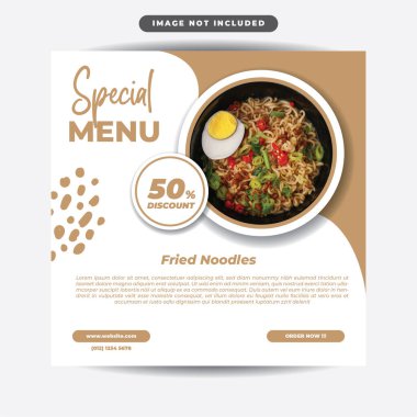 Special menu featuring fried noodles for social media template clipart