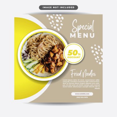 Special menu featuring fried noodles for social media template clipart