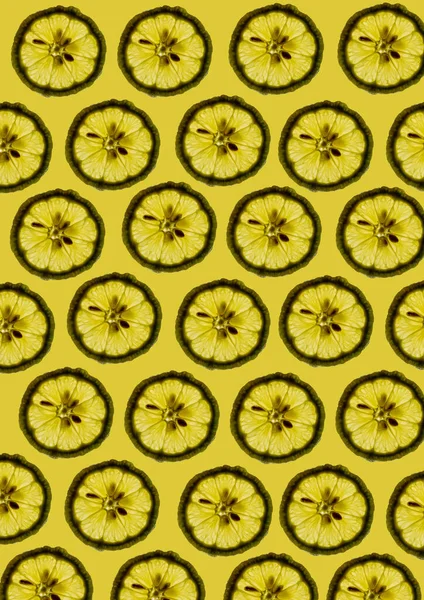 Fresh Lemon Slices Yellow Background Forming Beautiful Wallpaper Texture Pattern — Stock Photo, Image