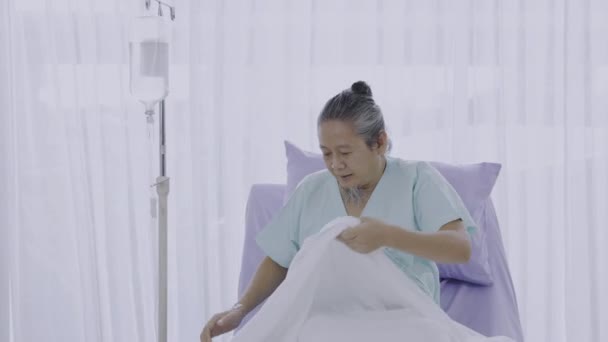 Paziente Anziano Camera Letto Ospedale Asiatico Depresso Anziani Pazienti Maschi — Video Stock