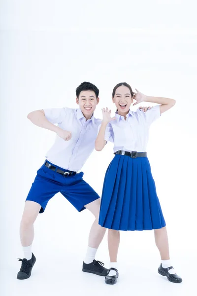 Asian Girl Boy Student Uniform White Background Thai Students Two — Stock Photo, Image