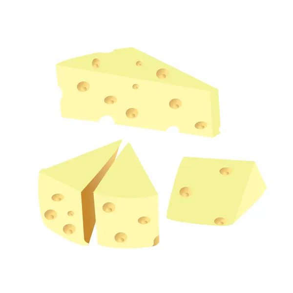 Τυρί Επίπεδη Εικόνα Τυρί Τρύπες Που Απομονώνονται Λευκό Φόντο — Διανυσματικό Αρχείο