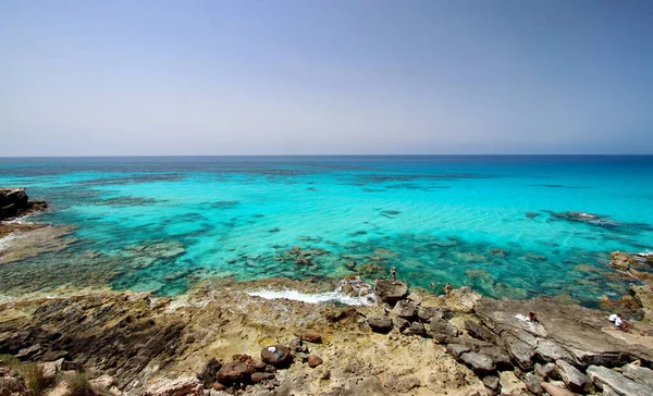 Pohled Pláž Calo Mort Jedno Nejkrásnějších Míst Formentery Baleárské Ostrovy — Stock fotografie