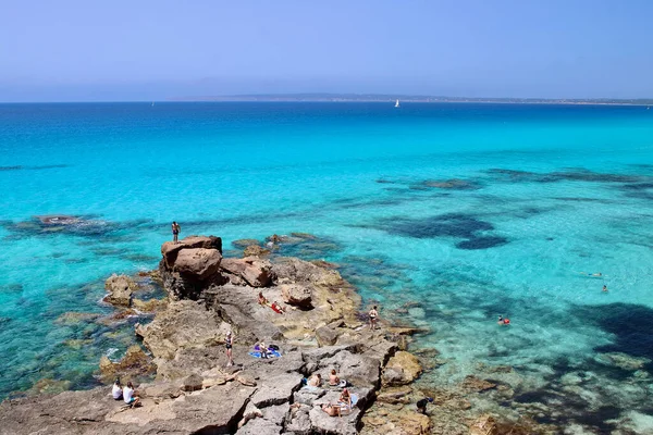 Pohled Pláž Calo Mort Jedno Nejkrásnějších Míst Formentery Baleárské Ostrovy — Stock fotografie