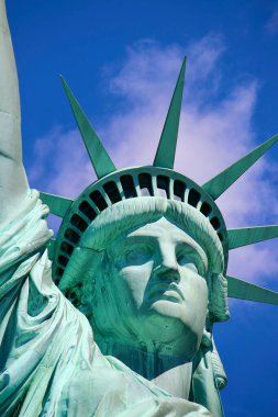 Özgürlük Anıtı 'nın (Dünyayı Aydınlatma Özgürlüğü) ayrıntıları, Gustave Eiffel tarafından 1886' da New York 'ta inşa edilen muhteşem bakır heykel..