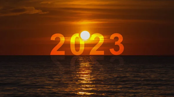 happy new year creative concept concept ad for new year 2023 on nature background ocean horizontal