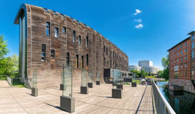 Rothers Mills and the pier on the Mill Island on the Brda River in Bydgoszcz, Poland
