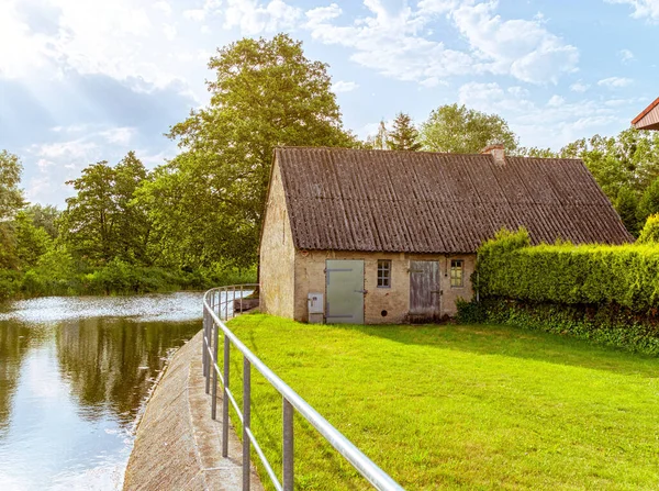 Old House Bank Canal Rural Landscape Holland — Fotografia de Stock