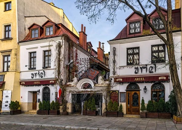 Krakau Polen November 2022 Café Stoep Oude Joodse Wijk Kazimierz — Stockfoto