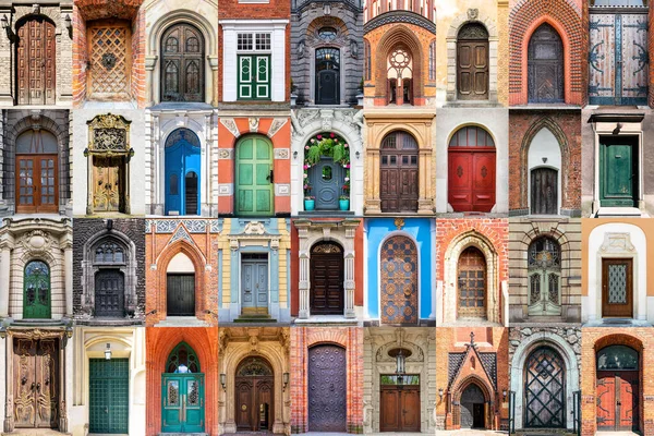 Различные Двери Фотоколлаж Концепция Путешествия — стоковое фото