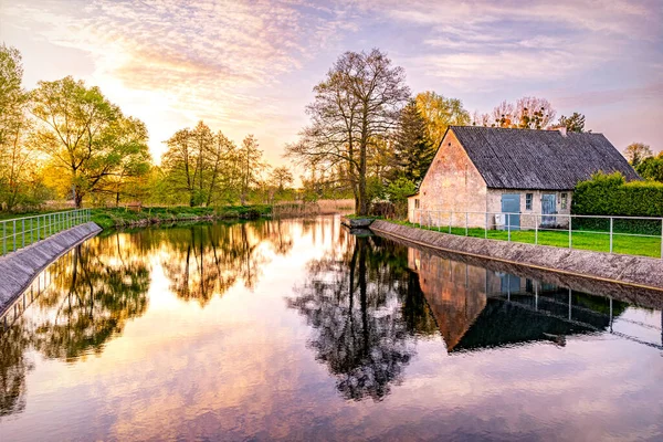 Old House Bank Canal Rural Landscape Holland — Photo