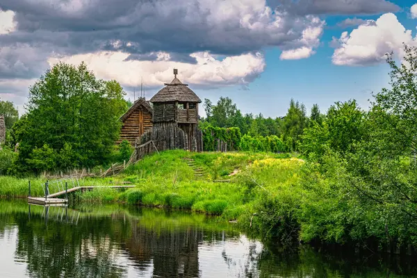 stock image Wooden gate and fort. Summer countryside