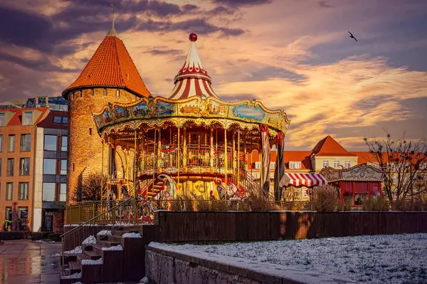 Stock image Shiny festive carousel with toy horses