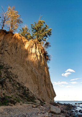 Orlowo cliff and sandy beach on the coast of the Baltic Sea in Gdynia