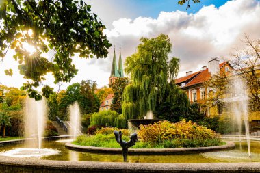 Olsztyn 'deki güzel sonbahar sabah parkı