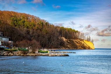 Orlowo cliff and sandy beach on the coast of the Baltic Sea in Gdynia
