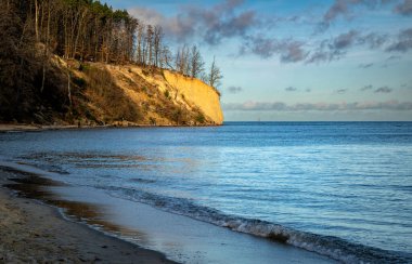 Orlowo cliff and sandy beach on the coast of the Baltic Sea in Gdynia