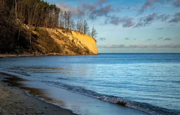 Orlowo cliff and sandy beach on the coast of the Baltic Sea in Gdynia