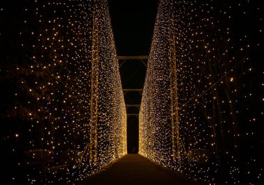 Şehir parkında Noel ışıkları ve açık hava süslemeleri