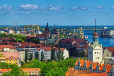 Szczecin, Polonya 'daki Eski Şehir ve Oder Nehri