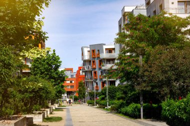 Gdansk 'ta çok güzel bir yerleşim bölgesi. Blok evler, Avrupa 'da konut geliştirme