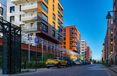 Gdansk, Poland - September 28, 2025: Beautiful modern block houses in loft style and office buildings in Gdansk. Residential and business environment in Europe