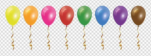 生日和派对设计用的带着金色彩带的矢量气球 在透明的背景下隔离 — 图库矢量图片#