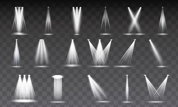 Verzameling Van Felle Bliksem Spotlicht Vector Set Met Gloeiende Lichteffect — Stockvector