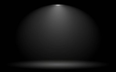 siyah fotoğraf stüdyosu arka planında hafif spot ışığı, ürün sunumu için sahne