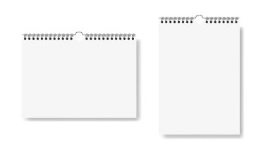 gerçekçi boş duvar takvimi maketi, yatay & dikey biçim, metal spiral, 