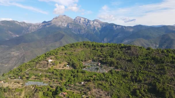 Drones Eye View Lush Green Mountains Liguria Italy — стокове відео