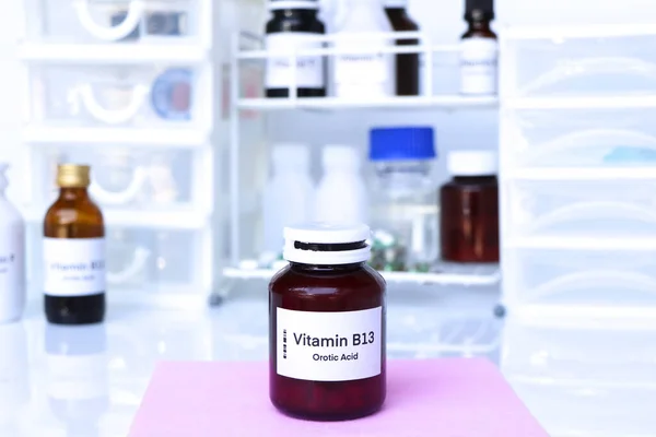 Píldoras Vitamina B13 Frasco Suplemento Alimenticio Para Salud Utilizado Para — Foto de Stock