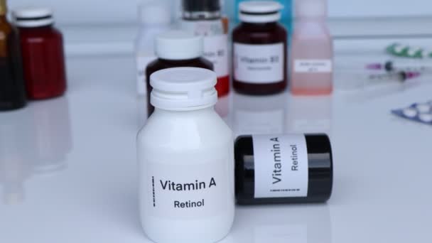 Vitamin Pilulky Láhvi Doplněk Stravy Pro Zdraví Nebo Používané Léčbě — Stock video