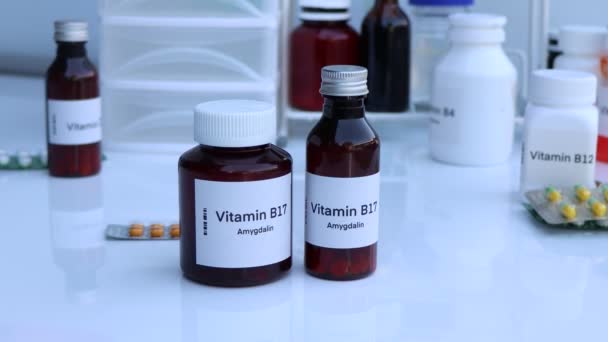 Vitamin B17 Pills Bottle Food Supplement Health Used Treat Disease — Stock Video