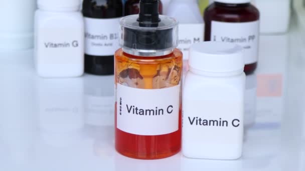 Витамин Таблетки Бутылке Пищевая Добавка Здоровья Используется Лечения Заболеваний — стоковое видео