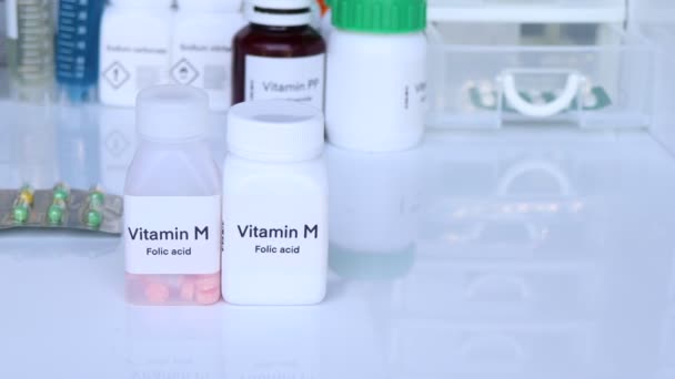 Comprimidos Vitamina Uma Garrafa Suplemento Alimentar Para Saúde Usado Para — Vídeo de Stock