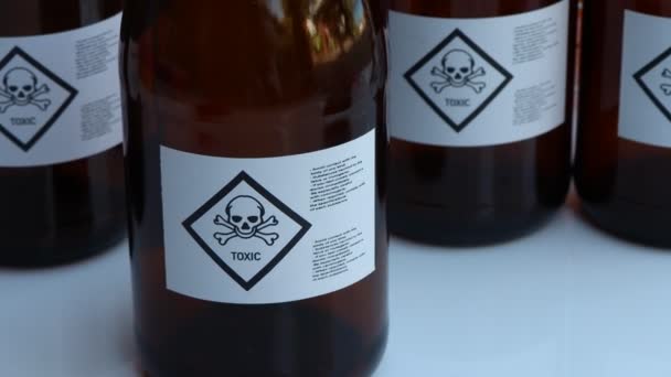 Símbolo Químico Tóxico Garrafa Produtos Químicos Perigosos Indústria Laboratório — Vídeo de Stock