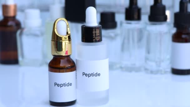 Peptid Flaska Kemisk Ingrediens Skönhetsprodukt Hudvårdsprodukter — Stockvideo