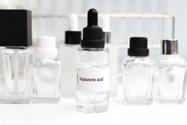 Hyaluronic acid in a bottle, chemical ingredient in beauty product, skin care products