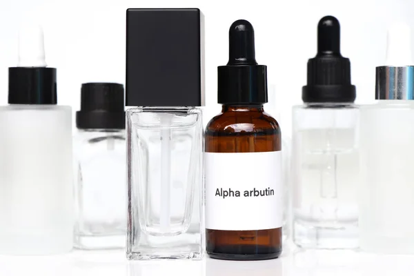 Alpha arbutin in a bottle, chemical ingredient in beauty product, skin care products