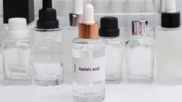 Ácido Azelaico Una Botella Ingrediente Químico Producto Belleza Productos Para — Vídeos de Stock