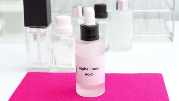 Acido Alfa Lipoico Bottiglia Ingrediente Chimico Nel Prodotto Bellezza Prodotti — Video Stock