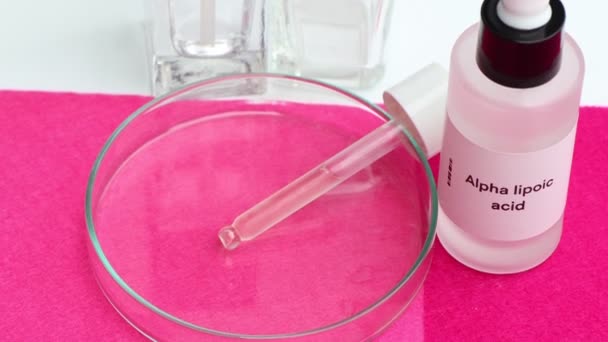 Alpha Liponsäure Der Flasche Chemische Zutat Schönheitsprodukten Hautpflegeprodukten — Stockvideo