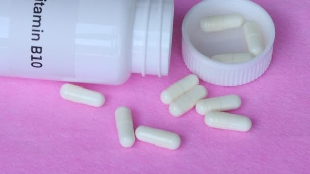 Píldoras Vitamina B10 Frasco Suplemento Alimenticio Para Salud Utilizado Para — Vídeo de stock